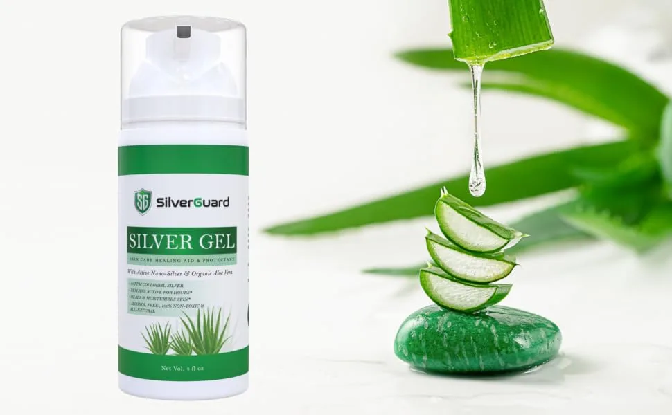 SilverGuard Colloidal Silver Gel | Skin Care Healing Aid & Protectant | Wound Care | Eczema Treatment | Burn Ointment | Bug Bite Itch Relief | 3.38 oz - Colloidal Silver Gel Aloe Vera