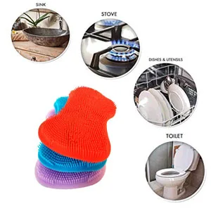 Silicone Sponge Dish Washing Kitchen Scrubber - Magic Food-Grade Dishes Multipurpose Better Sponges Non Stick Cleaning Smart Kitchen Gadgets Brush Accessories Red, Blue, Yellow - dish sponge silicone sponge