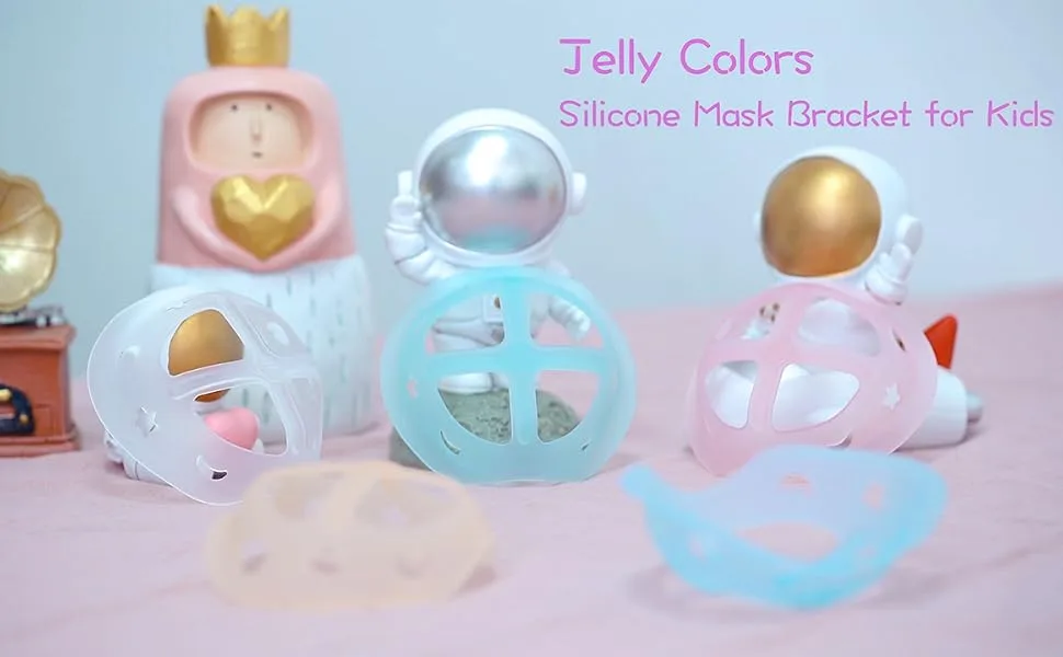 Silicone Mask Bracket for Kid - Small Size Face Bracket for Cloth Mask - 3D Mask Inner Support Frame Breathing Insert for Child (5 Pcs, Jelly Colors) - Kids Mask Bracket