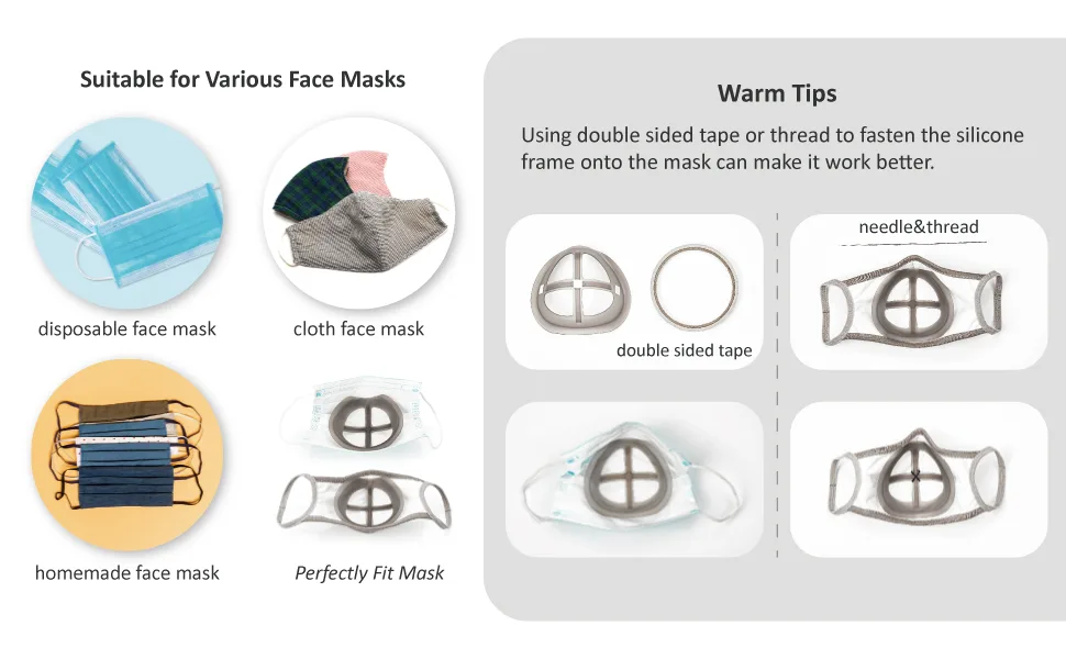 Silicone Mask Bracket for Cloth Mask Inner Support Frame Face Mask Cage Insert to Keep Off Face Cool Mask Spacer for Breathing Mask Hack DIY Accessories 3pcs Multicolored 3pcs - suitable for various masks