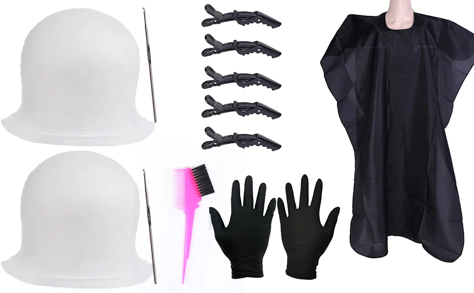 Silicone Highlight Caps Set for Color Hair 2 PCS Professional Reusable Highlighting Caps with Hooks & Salon Hairdressing Dyeing Staining Tools for Women Men - silicone highlight caps
