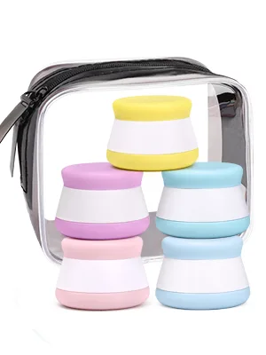 Silicone Cosmetic Containers, INSFIT 20 Gram Empty Sample Jars Travel Size Containers Makeup Sample Containers with Lids, 5PCS BPA Free Leakproof Cream Jars for Liquid Lotion with Labels Mini Spatulas Multicolored - product information 2