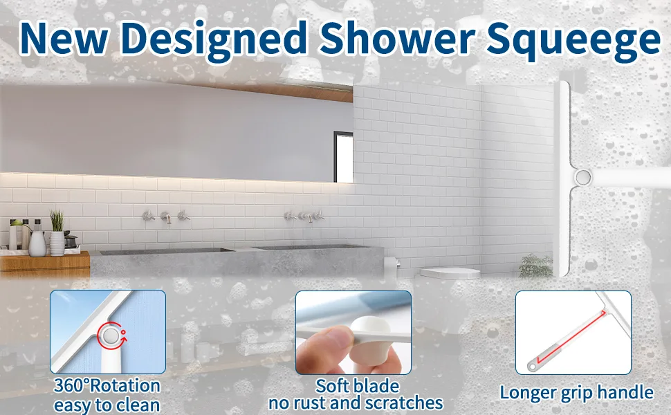 Shower Squeegee for Shower Doors, Shower Squeegee for Glass Doors, Bathroom, Mirrors, Windows Cars and Tile Walls, Silicone Handle Shower Squeegee 12 Inch (Grey,2 Pack) Gray+gray - product information 11