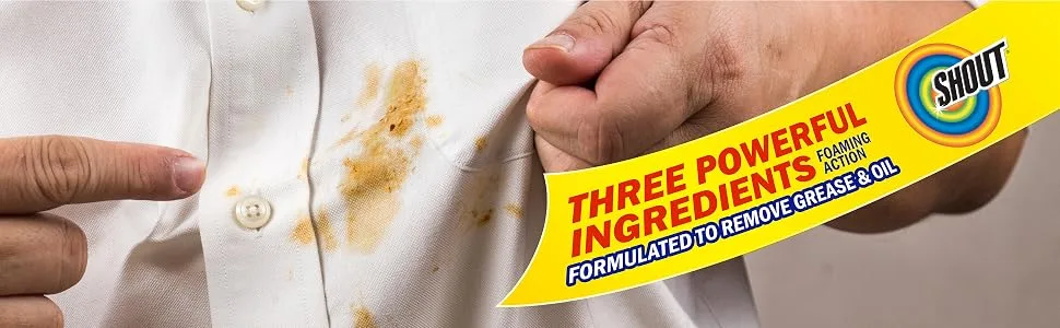 Shout Advanced Foaming Grease and Oil Laundry Stain Remover for Clothes, 18 oz Grease Busting Foam - Shout Advanced, Grease Busting Foam, Three Powerful Ingredients, Foaming Action