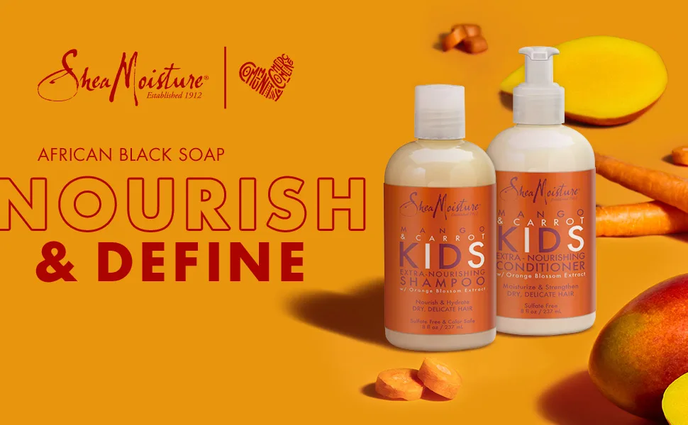 SheaMoisture Mango & Carrot KIDS, Extra-Nourishing, Shampoo and Conditioner, Orange Blossom Extract, Dry, Delicate Hair, 8 fl oz Each - kids