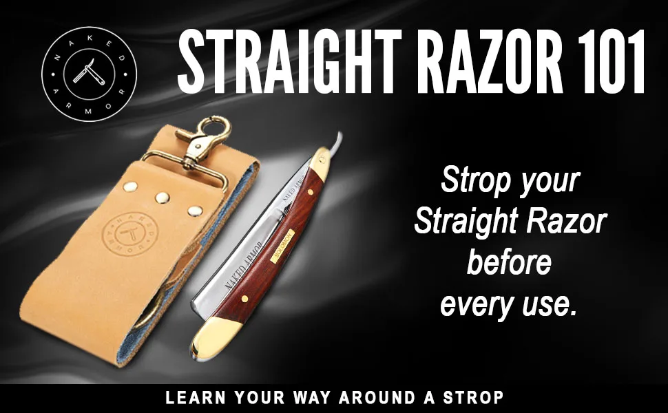 Shaving Leather Strop - Straight Razor Strop, Razor Strop With Elegant Brown Leather, Riveted Brass Anchor Hooks, Blue Linen Stropping Belt For Cleaning, Knife Sharpening Strop, Keeps Your Blade Sharp - Razor Strop