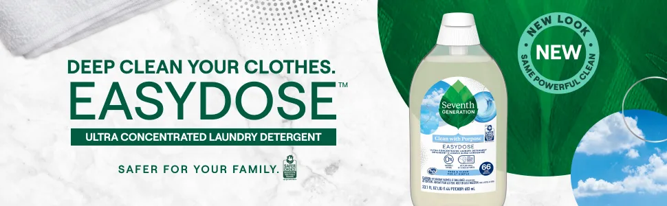 Seventh Generation Laundry Detergent, Ultra Concentrated EasyDose, Free & Clear, 23.1 Fl Oz (Pack of 2) (Packaging May Vary) fragrance-free - EasyDose Ultra Concentrated Laundry Detergent Free and Clear