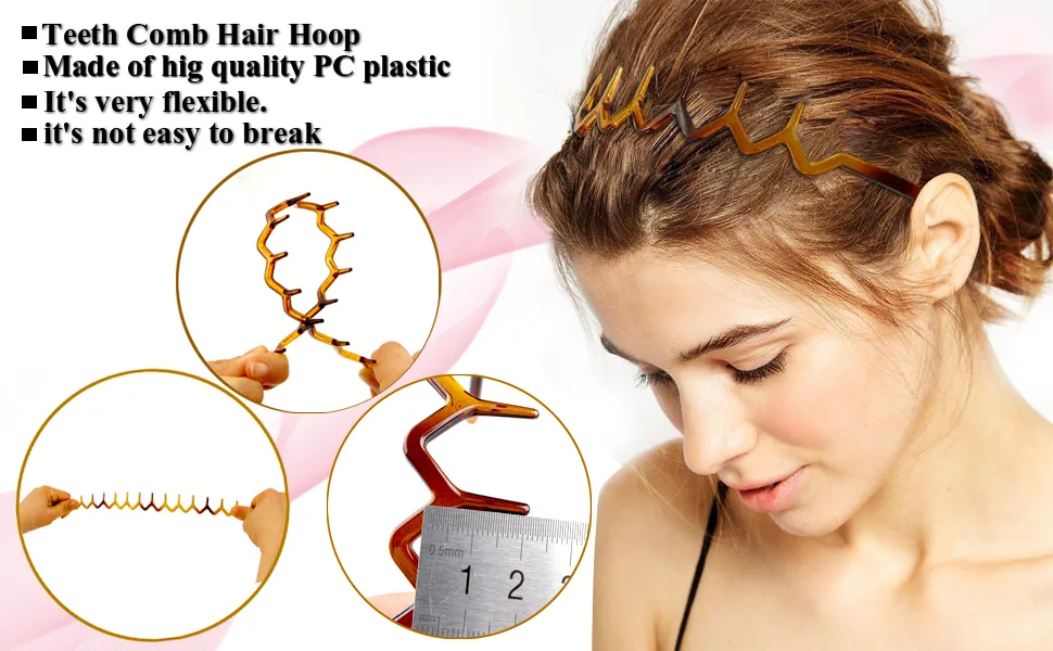 Set of 2 Zig Zag Black Plastic Sharks Tooth Hair Comb Headband (1 Black Color+1 brown) - headband 1