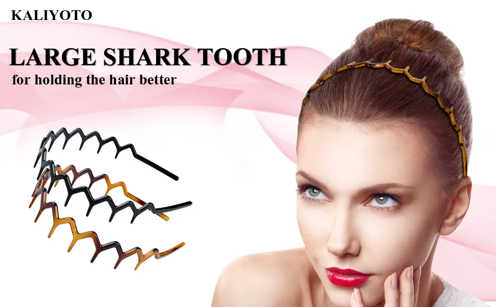 Set of 2 Zig Zag Black Plastic Sharks Tooth Hair Comb Headband (1 Black Color+1 brown) - headband