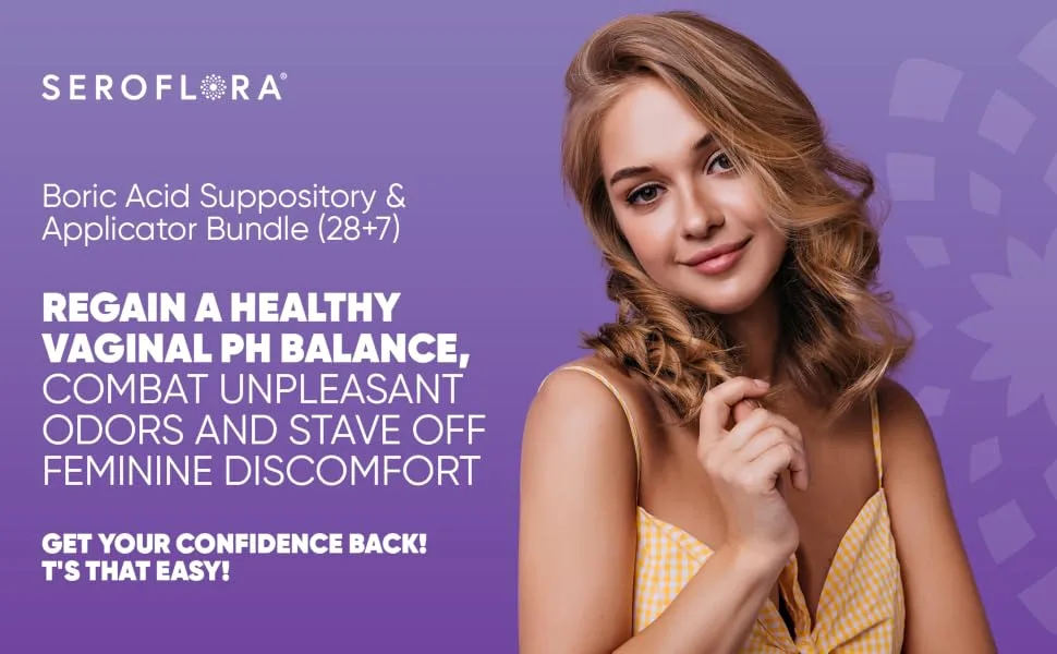 Seroflora Boric Acid Vaginal Suppositories for Women with Suppository Applicators - Boric Acid Pills Support Vaginal Odor Control - 28 Suppositories 7 Applicators - SeroFlora