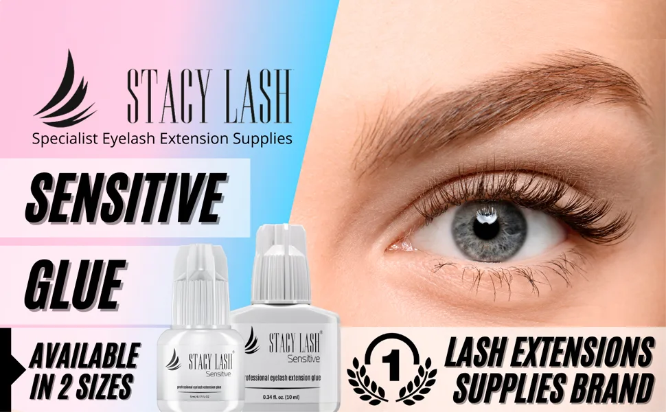 Sensitive Eyelash Extension Glue Stacy Lash 0.17fl.oz/5ml /Low Fume/ 5-6 Sec Drying time/Retention -5 Weeks/Professional Use Only Black Adhesive for Individual Semi-Permanent Eyelash Extensions 5 ml - sensitive no odor irritation eyelash extension glue lash sky supplies extensions adhesive
