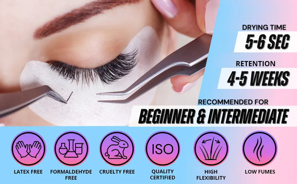 Sensitive Eyelash Extension Glue Stacy Lash 0.17fl.oz/5ml /Low Fume/ 5-6 Sec Drying time/Retention -5 Weeks/Professional Use Only Black Adhesive for Individual Semi-Permanent Eyelash Extensions 5 ml - sensitive no odor irritation eyelash extension glue lash sky supplies extensions adhesive
