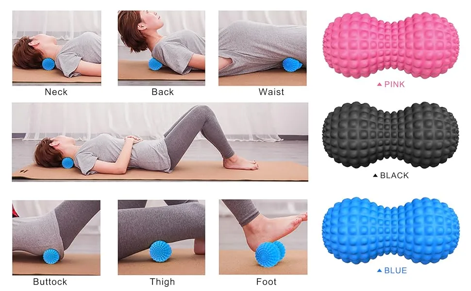 SELEWARE Peanut Massage Ball, Peanut Double Lacrosse Massage Roller Ball for Back Neck Shoulder Spine Legs Hips, Deep Tissue Peanut Roller Ball Trigger Point Muscle Massage Ball, Black - peanut massage ball (3 colors)