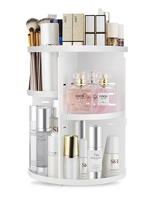seinlife 360 Rotating Makeup Organizer,DIY Adjustable Spinning Holder,Foldable Cosmetic Storage Display box,Large Capacity Make up Caddy Shelf,Fits Countertop Vanity and Bathroom (WHITE) - white