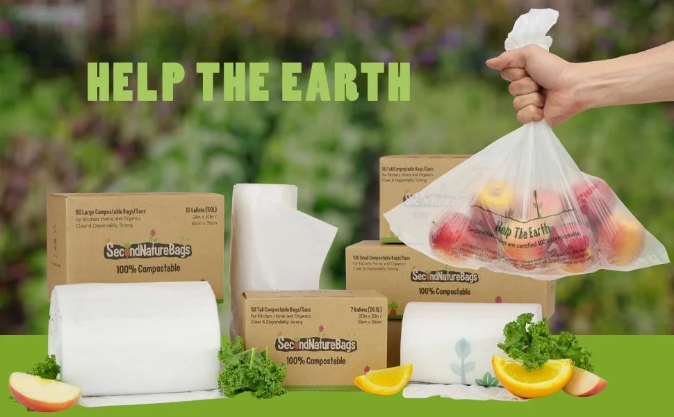 Second Nature Bags, Premium Certified 100% Compostable Biodegradeable, 10 Litre, 100 Bags, Extra Thick Small Kitchen Food Scraps & Home Trash Bags 3 Gallon - Food Bags