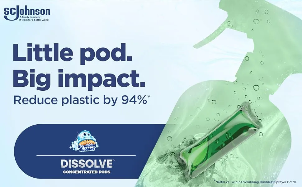 Scrubbing Bubbles Dissolve Concentrated Pod Bathroom Cleaner, Starter Kit, 1 Reusable Bottle, 3 Concentrated Dissolvable Pods - little pod big impact