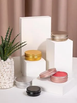 Screw Top Sliver Aluminum Tin Jar with Screw Lid and Blank Labels - 31pcs, 0.5 oz - exhibition