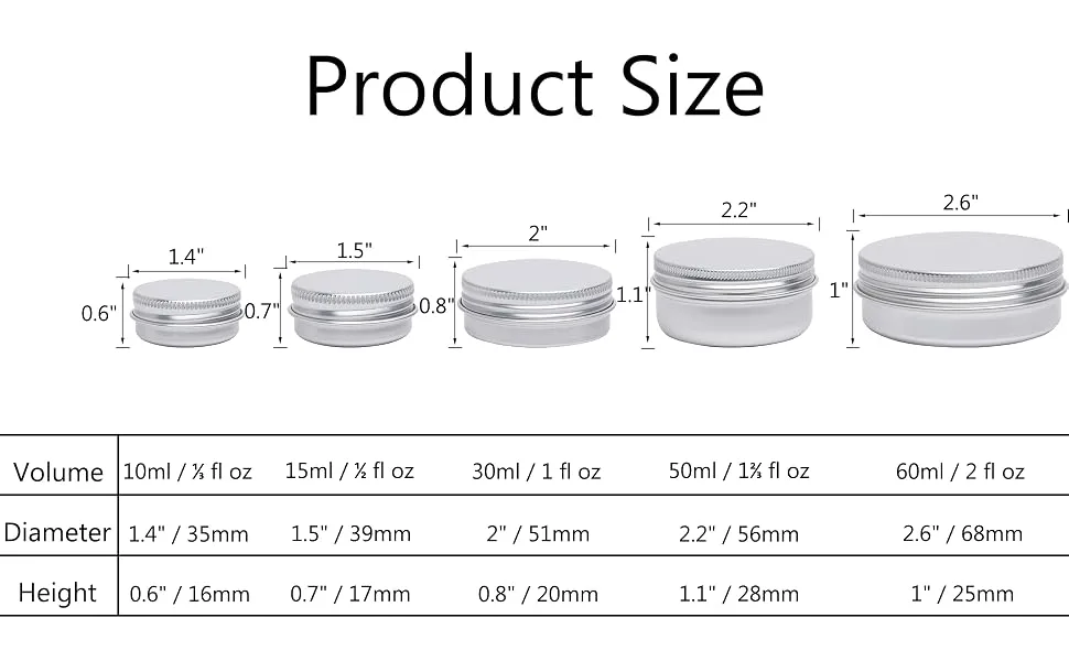 Screw Top Sliver Aluminum Tin Jar with Screw Lid and Blank Labels - 31pcs, 0.5 oz - size