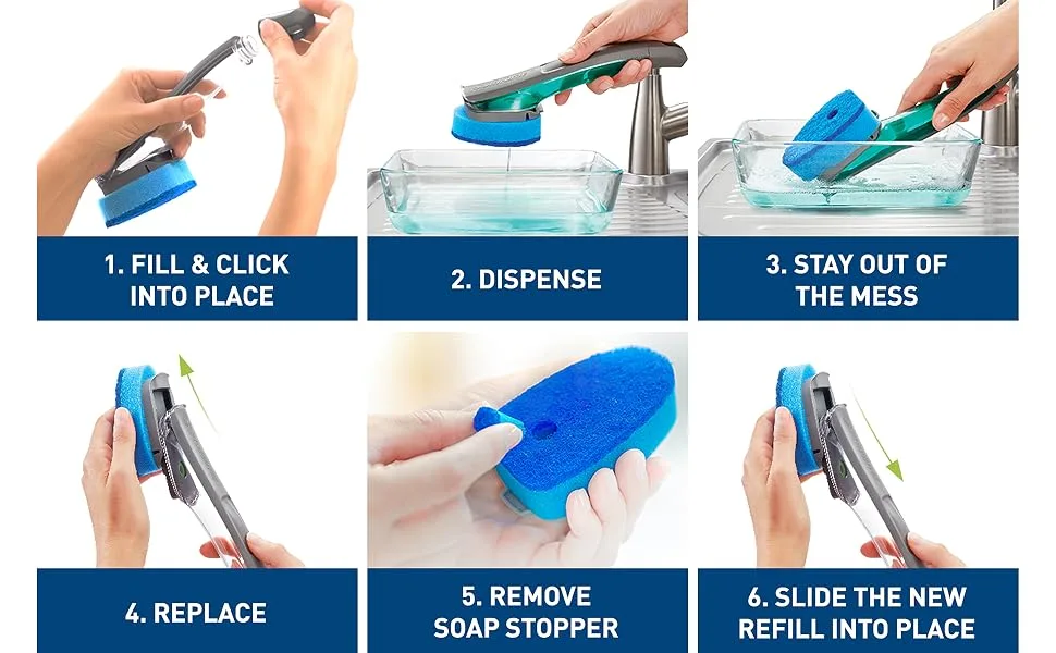 Scotch-Brite Non-Scratch Advanced Soap Control Dishwand, Leak-Free Guarantee, Long Lasting and Reusable - Scotch-Brite advanced dishwand Instructions