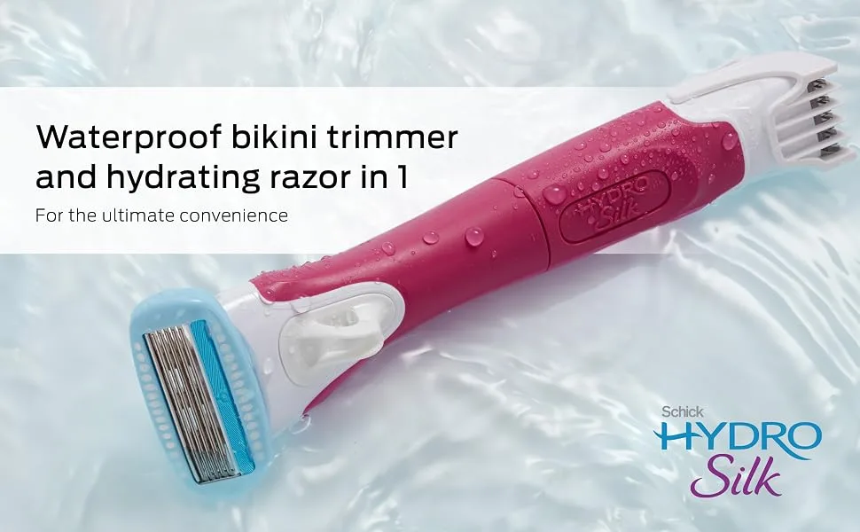 Schick Hydro Silk TrimStyle Moisturizing Razor for Women with Bikini Trimmer and 3 Refills - Schick Hydro Silk trimstyle bikini trimmer Razor for Women legs underarms Venus Gillette smooth