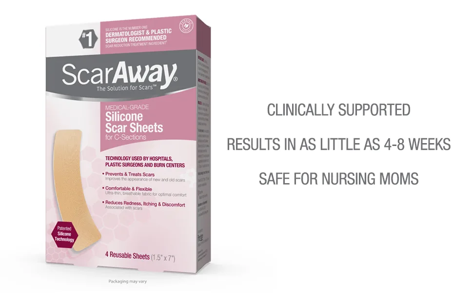 ScarAway Advanced Skincare Silicone Scar Sheets for C-Sections, Reusable Sheets (1.5 x 7) for Hypertrophic and Keloid Scars from Injury, Burn, Surgery and more, 4 Sheets - ScarAway