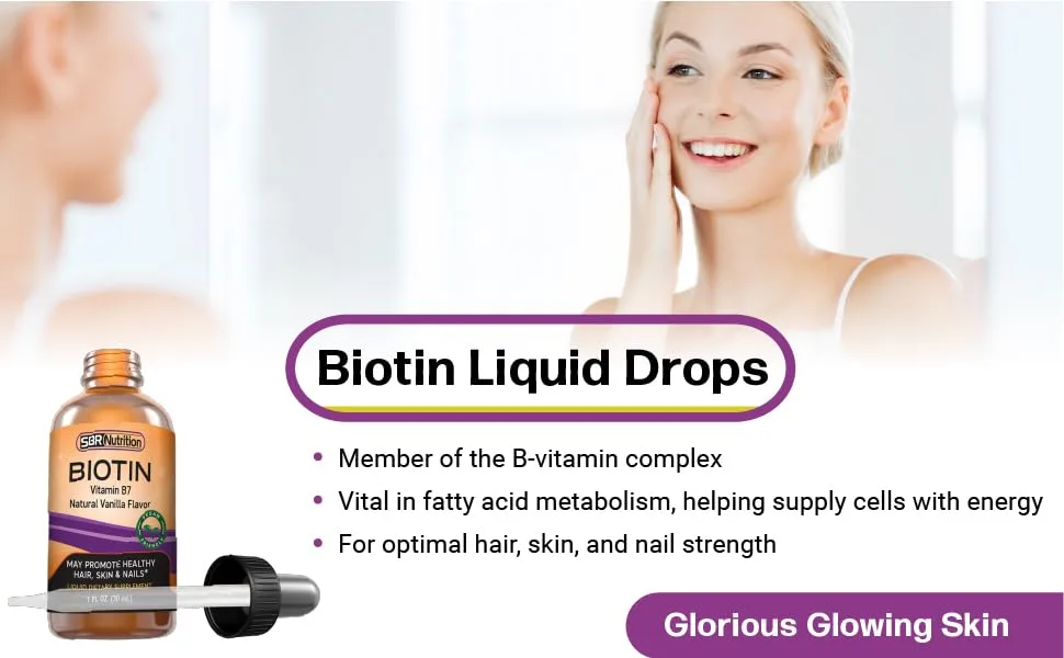 SBR Nutrition Biotin Liquid Drops, 5000mcg per Serving (60) 1.0Fl.oz (30ml) Vanilla - biotin liquid drops