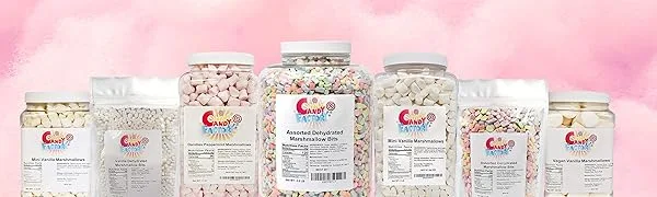 Sarah's Candy Factory Assorted Dehydrated Marshmallow Bits in Jar, 1lb 1 Pound Jar - Banner Marshmallow