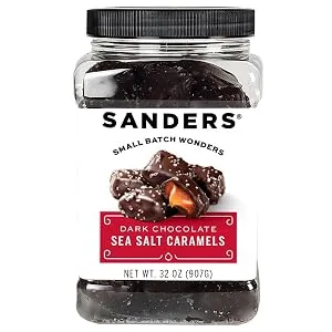 Sanders Dark Chocolate Sea Salt Caramels, Kettle Cooked Caramel Covered in Dark Chocolate, 28 oz Gift Tub - product information 1