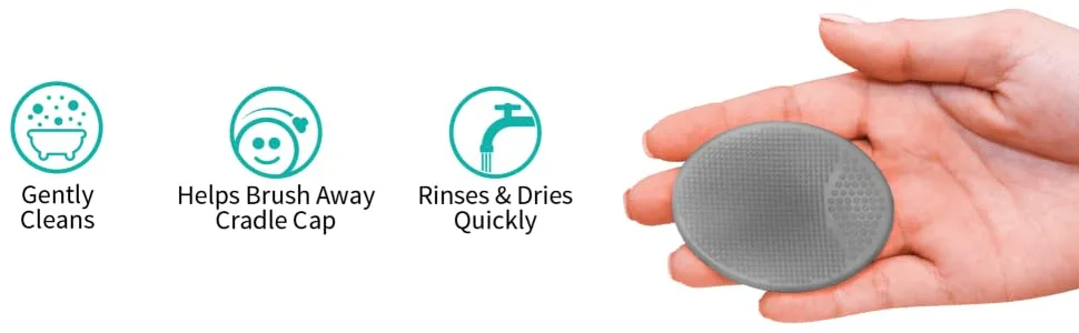 S&T INC. Exfoliating and Massaging Cradle Cap Bath Brushes for Baby, Silicone - 2 Inch x 2.5 Inch, Grey and Teal, 2 Pack Teal/Grey - baby scrubbies