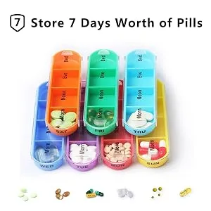RZJZGZ Daily Pill Organizer 7 Day Pill Box Weekly Medication Reminder 4 Times a Day Includes Black Leather PU Carrying Case - 28 compartments designed pill box