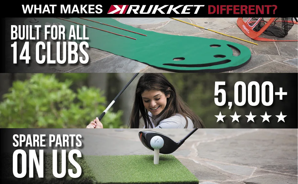 Rukket Tri-Turf Golf Hitting Mat Attack | Portable Driving, Chipping, Training Aids for Backyard with Adjustable Tees and Foam Practice Balls Standard (25" x 16") - Rukket