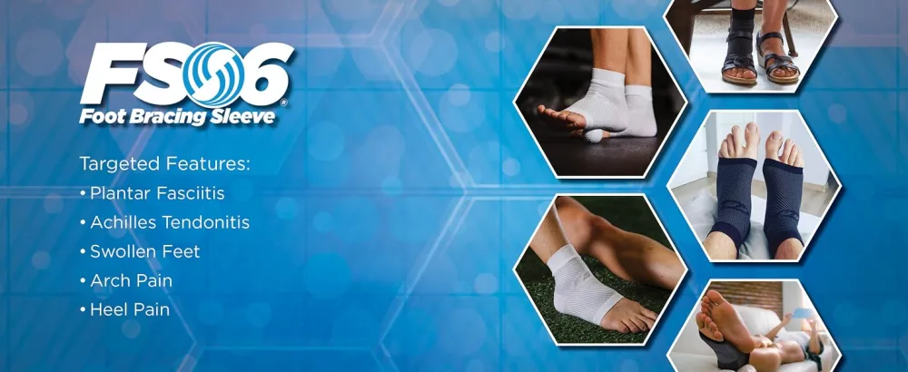 OrthoSleeve FS6 Compression Foot Sleeve (One Pair) for Plantar Fasciitis Heel Pain Achilles Tendonitis and Swelling Medium Black - FS6 Compression Foot Sleeve for Plantar Fasciitis