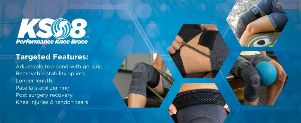 OrthoSleeve Stabilizing Compression Knee Brace KS8 with Patella Stabilizer Ring Stability Splints and Adjustable Top for Knee Pain Arthritic Knees Post-Surgery and Swelling (Medium) - OrthoSleeve KS8 features