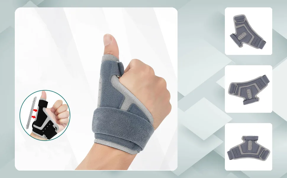 Oumefar Finger Support Splint Thumb Wrist Stabilizer Multipurpose Good Buffering Breathable Sponge Fine Workmanship Convenient Wearing for Daily Hand Protection (Grey) - 2719230146511-1