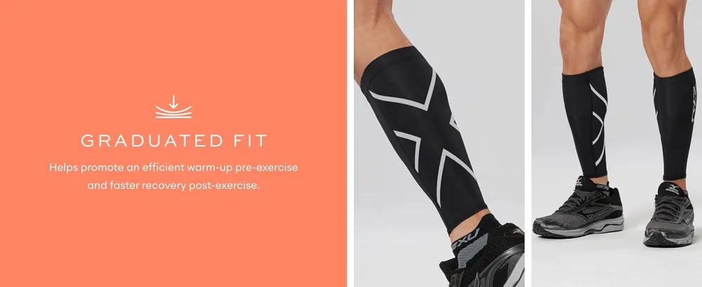 2XU Compression Calf Guards Small Black/Black - graduated fit