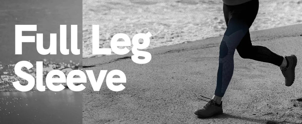Full Leg Compression Sleeve - Hamstring Knee Support and Recovery X-Large Black 2 - Full Leg Sleeve main image featuring the image of the leg sleeve on one leg with a woman running