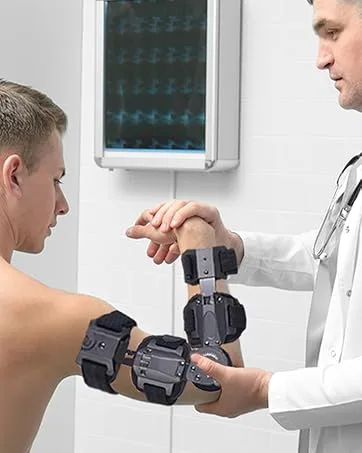 Hinged Elbow Brace Adjustable Telescoping ROM Post Op Arm Splint with Sling Stabilizer for Dislocatedand & Shoulder Strap Men & Women Surgery Injury Recovery Pain Relief (Right) - Hinged Elbow Brace