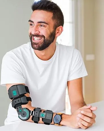 Hinged Elbow Brace Adjustable Telescoping ROM Post Op Arm Splint with Sling Stabilizer for Dislocatedand & Shoulder Strap Men & Women Surgery Injury Recovery Pain Relief (Right) - Hinged Elbow Brace (Right)