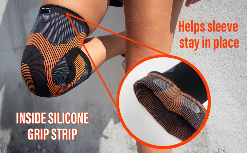 Knee Compression Sleeve Support Stabilizer - Knee Pain Relief for Men Women (Medium Black-Grey-Orange) Medium Black-Grey-Orange - anti slip knee compression brace sleeve