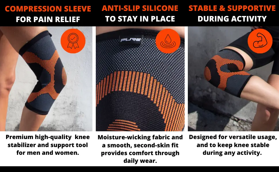Knee Compression Sleeve Support Stabilizer - Knee Pain Relief for Men Women (Medium Black-Grey-Orange) Medium Black-Grey-Orange - compression knee sleeve brace stabilizer workout seamless