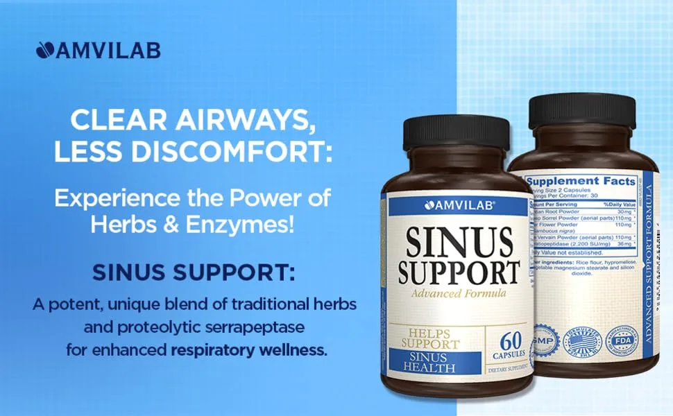 Sinus Support Advanced Formula Helps Support Sinus Health 60 Capsules 1 Month Supply - amvilab supplemments, improve your own health