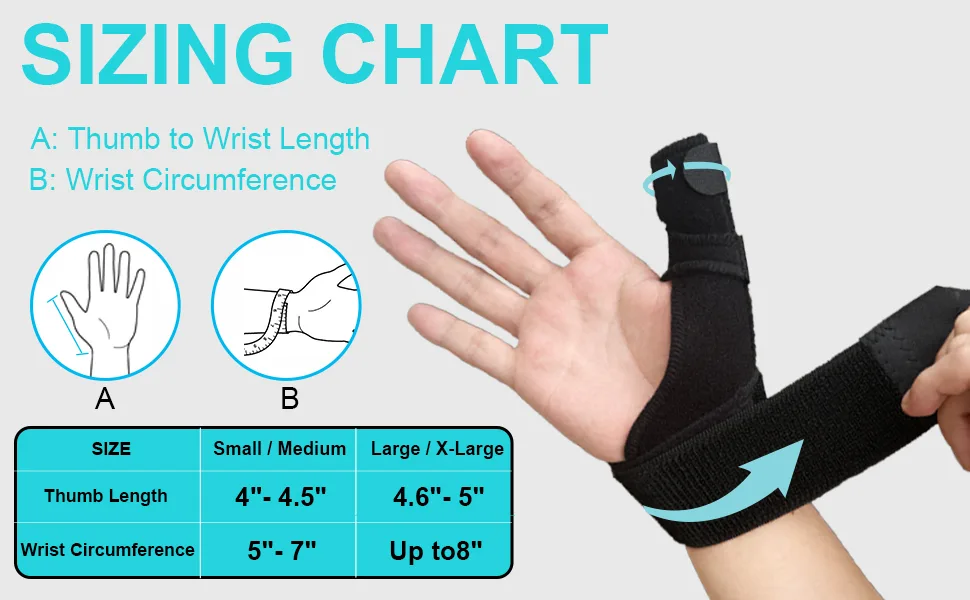 Reversible Thumb & Wrist Stabilizer Compression Splint BlackBerry Thumb Trigger Finger Pain Relier Arthritis Tendonitis Sprains Strains Carpal Tunnelr - Adjustable Wrist Strap (Small/Medium) Black Small/Medium - wrist brace size