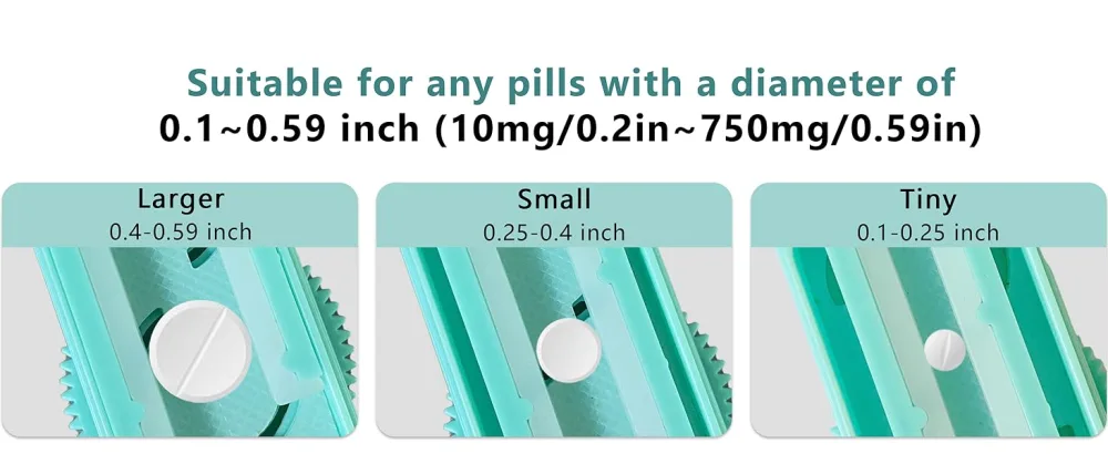 Johnbee Pill Cutter Splitter for Small and Tiny Pills Larger Pills. Adjustable Pill Splitter Accurately Cuts Multiple Pills at Once. Sharp Blade with Safety Guard. Non-Slip Silicone Edge (Lake Blue) - pill cutter