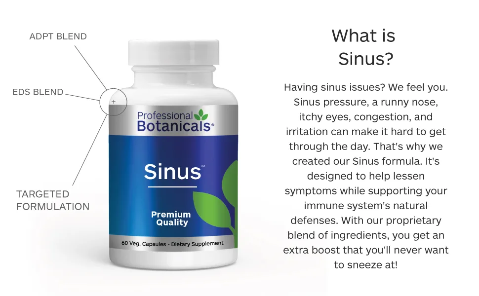 Sinus Natural Herbal Allergy Relief Supplement 60 Vegetarian Capsule - What is sinus by Professional Botanicals sinus pressure, runny nose, congestion