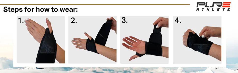 Wrist Support Strap - One Size Fits All Carpal Tunnel Brace Adjustable Wrap for Sports Sprain Pain Relief (Black Camo) - steps to how to wear