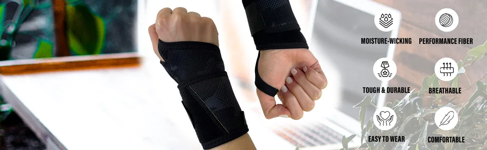 Wrist Support Strap - One Size Fits All Carpal Tunnel Brace Adjustable Wrap for Sports Sprain Pain Relief (Black Camo) - wrist strap, moisture wicking, tough durable, easy to wear, comfortable