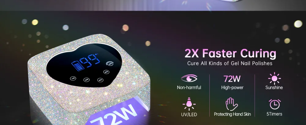 UV LED Nail Lamp 72W Rechargeable Sparkly Wireless Nail Dryer Gel Polish Light with 5 Timer Setting Professional Quick Dry Curing Lamp with Display Auto Sensor for Salon & Home A-white - uv nail lamp
