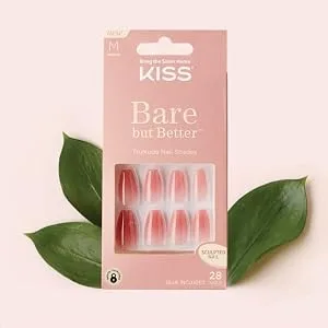 KISS imPRESS No Glue Mani Press On Nails Bare But Better 'Simple Pleasure' Nude Short Size Squoval Shape Includes 30 Nails Prep Pad Instructions Sheet 1 Manicure Stick 1 Mini File - image