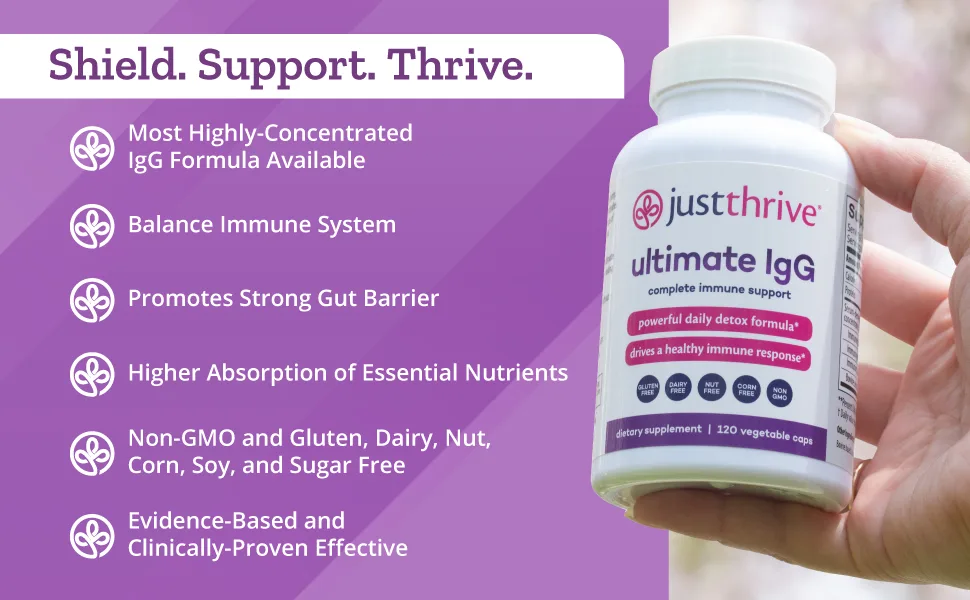 Just Thrive - Ultimate IgG - Complete Immune Support Supplement - Detox Formula 120 Vegetable Capsules - JTH-IgG-EBC03