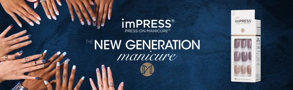 KISS imPRESS No Glue Mani Press On Nails Design 'Kingdom' Light Pink Short Size Squoval Shape Includes 30 Nails Prep Pad Instructions Sheet 1 Manicure Stick 1 Mini File - image